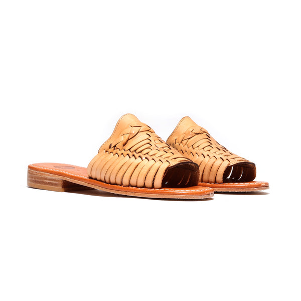 Luxe Peep-Toe Nude Woven Slide