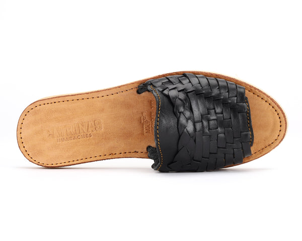 Huarache Peep-Toe Slides Black