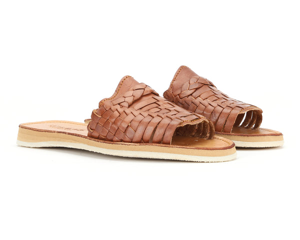 Huarache Peep-Toe Slides Walnut