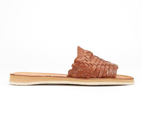 Huarache Peep-Toe Slides Walnut