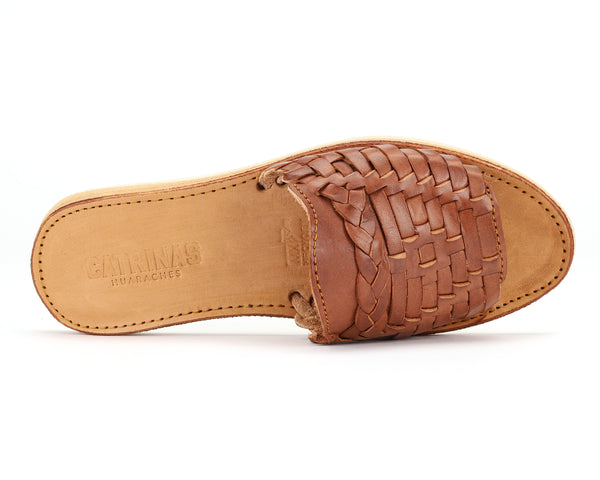 Huarache Peep-Toe Slides Walnut