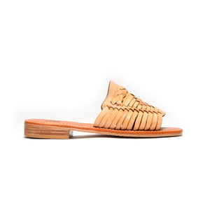 Luxe Peep-Toe Nude Woven Slide