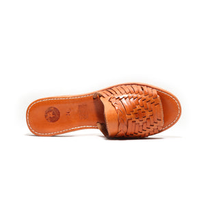 Luxe Peep-Toe Walnut Woven Slide