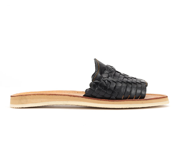 Huarache Peep-Toe Slides Black