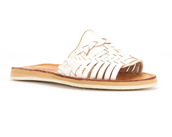 Huarache Peep-Toe Slides White